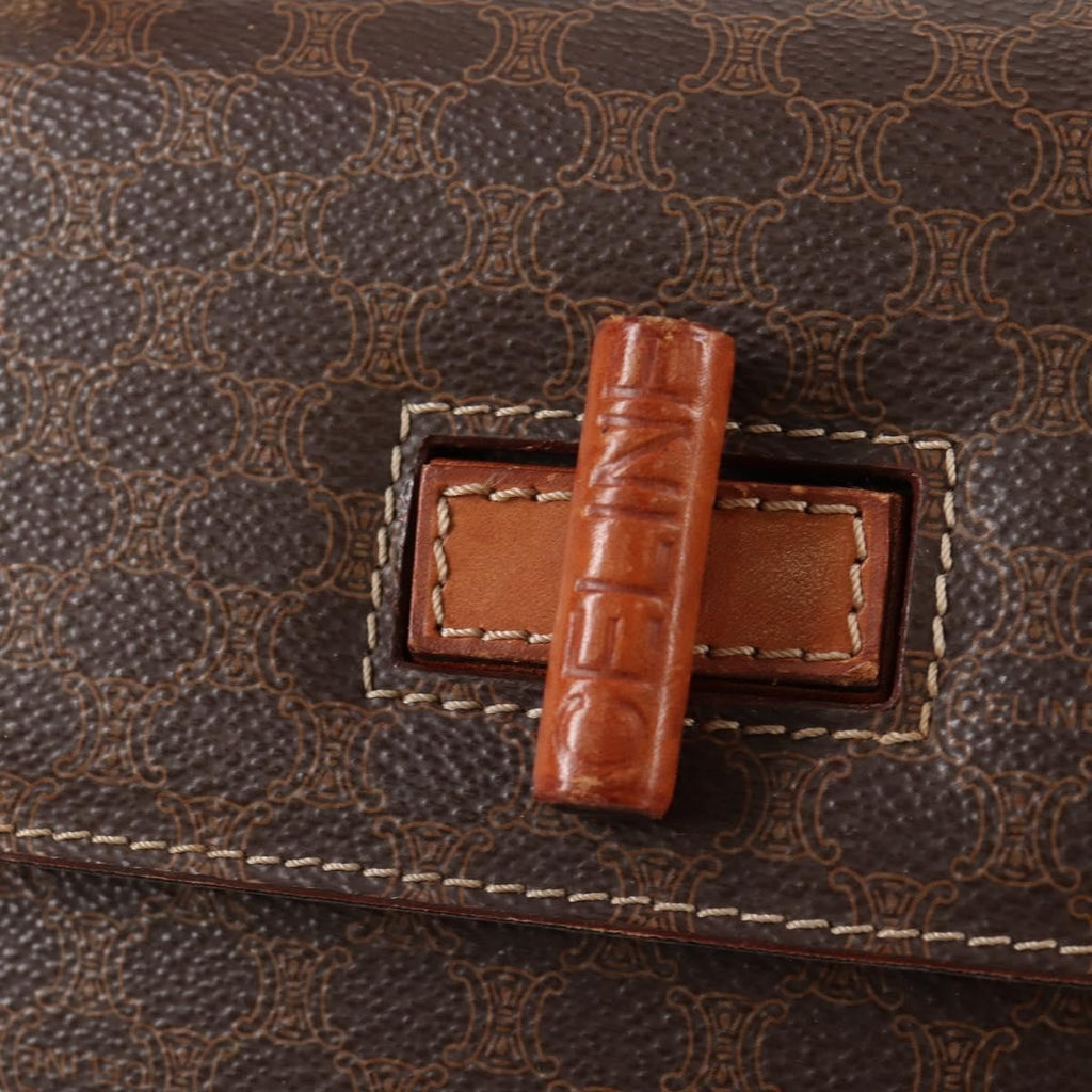 Celine Vintage Convertible Top Handle Bag Macadam Coated Canvas Brown Canvas Bag