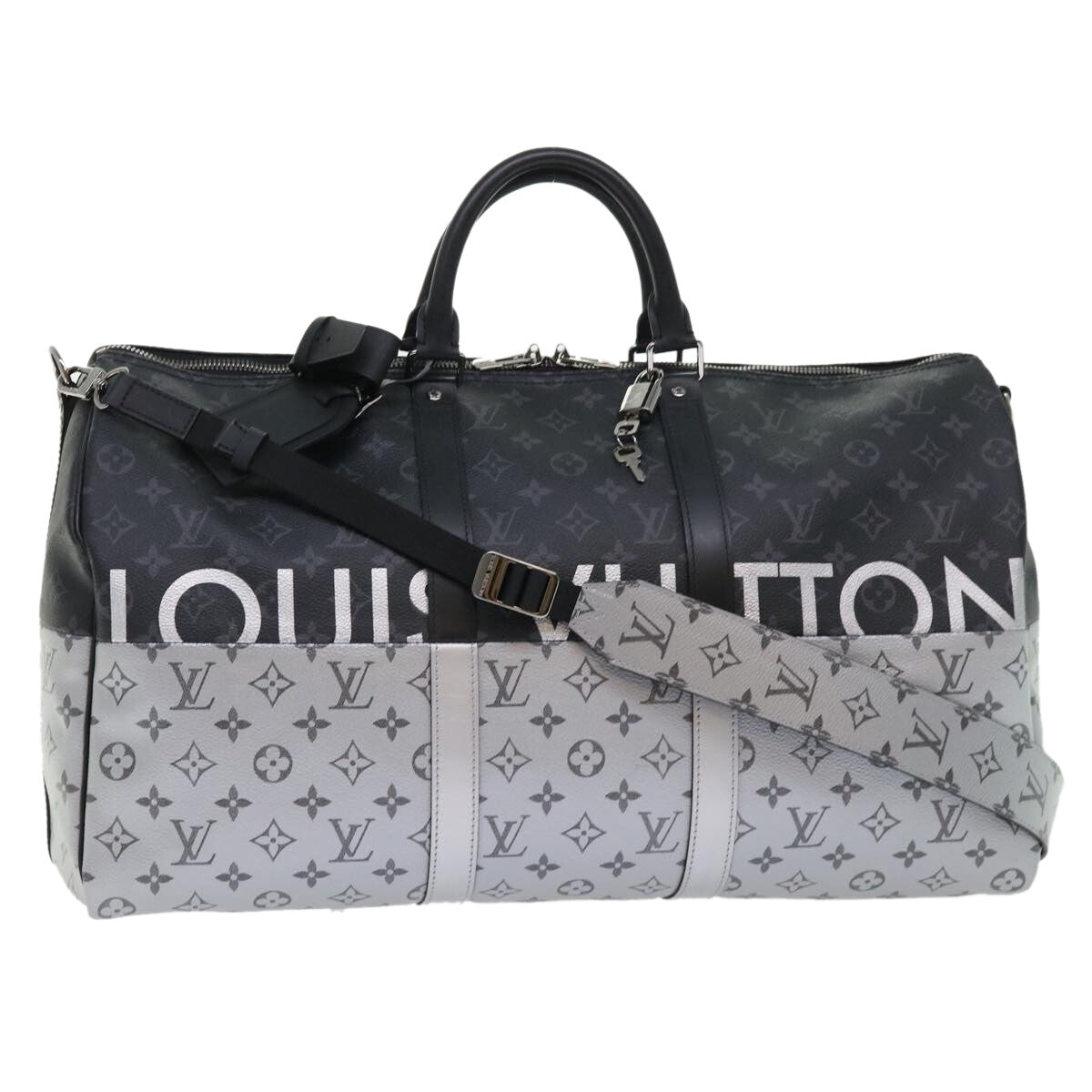 Louis Vuitton Keepall Bandouliere Bag Monogram Eclipse Split Canvas Black Canvas Bag