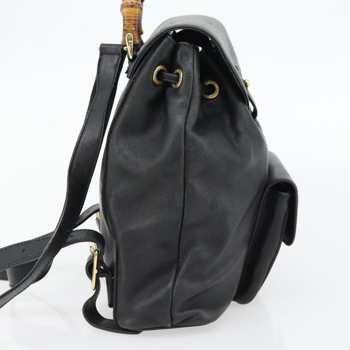Gucci Vintage Bamboo Backpack Leather Black Leather Backpack Bag (Pre-Owned)
