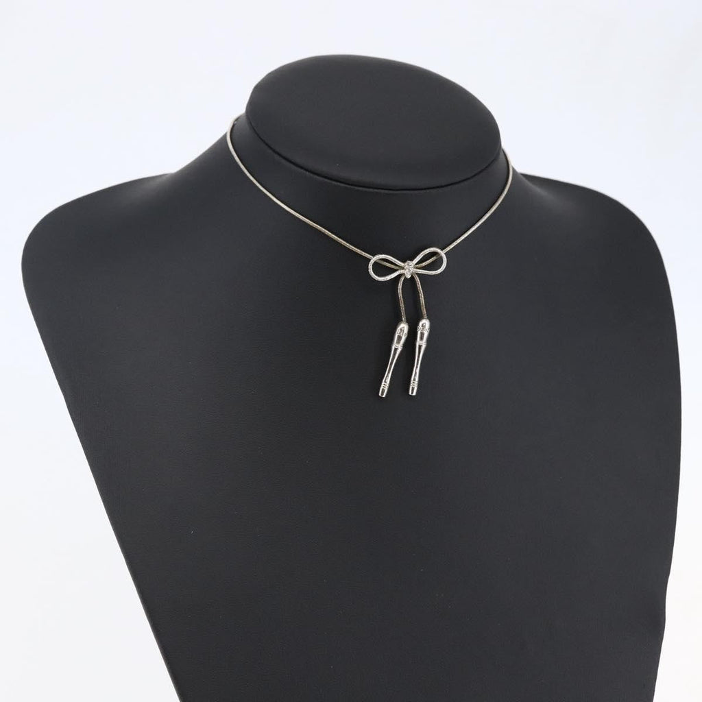 Christian Dior Bow Cd Pendant Necklace Metal With Crystal Silver Metal Jewelry (Pre-Owned)