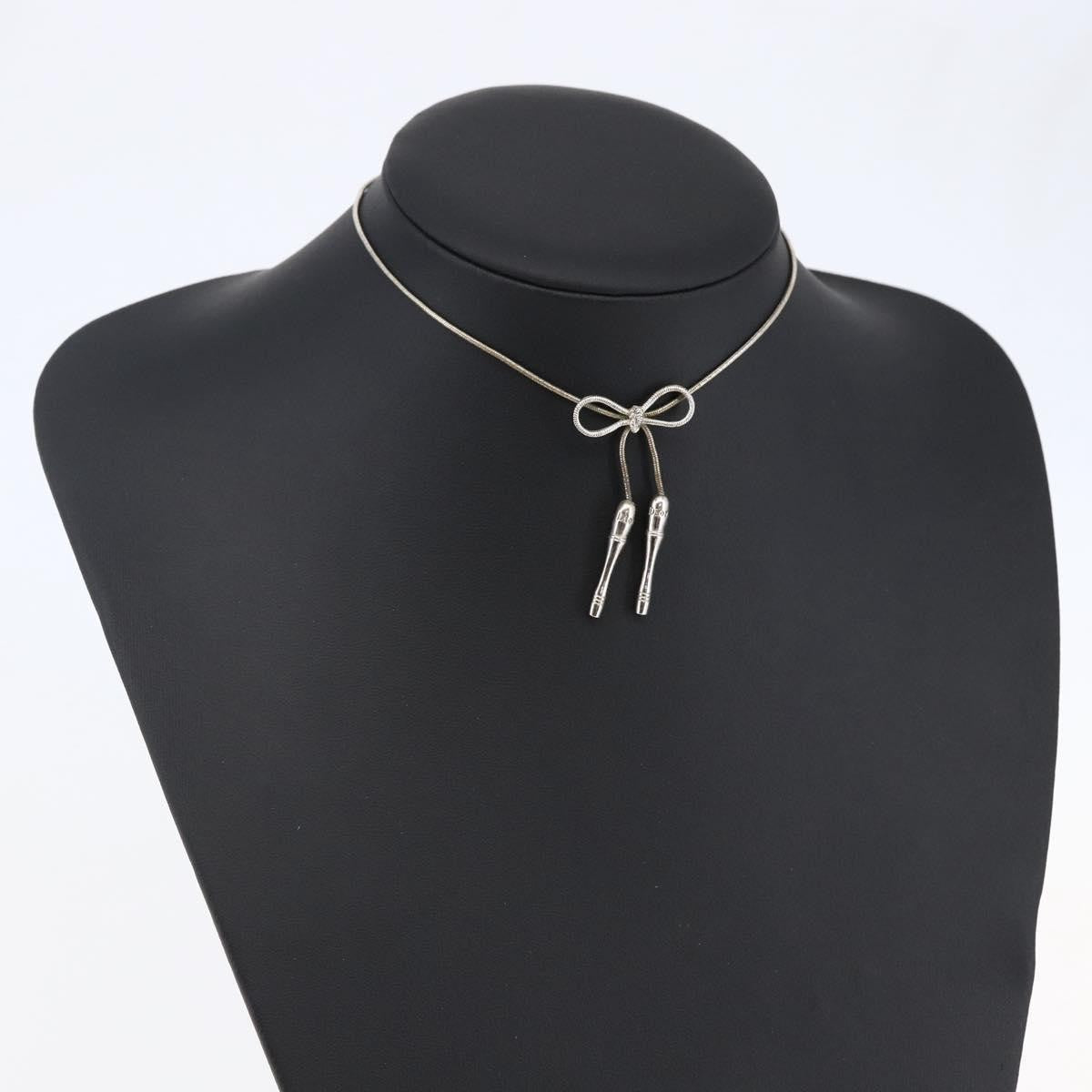 Christian Dior Bow Cd Pendant Necklace Metal With Crystal Silver Metal Jewelry (Pre-Owned)