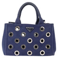 Prada Canapa Convertible Tote Grommet Embellished Canvas Blue Canvas Tote Bag Bag