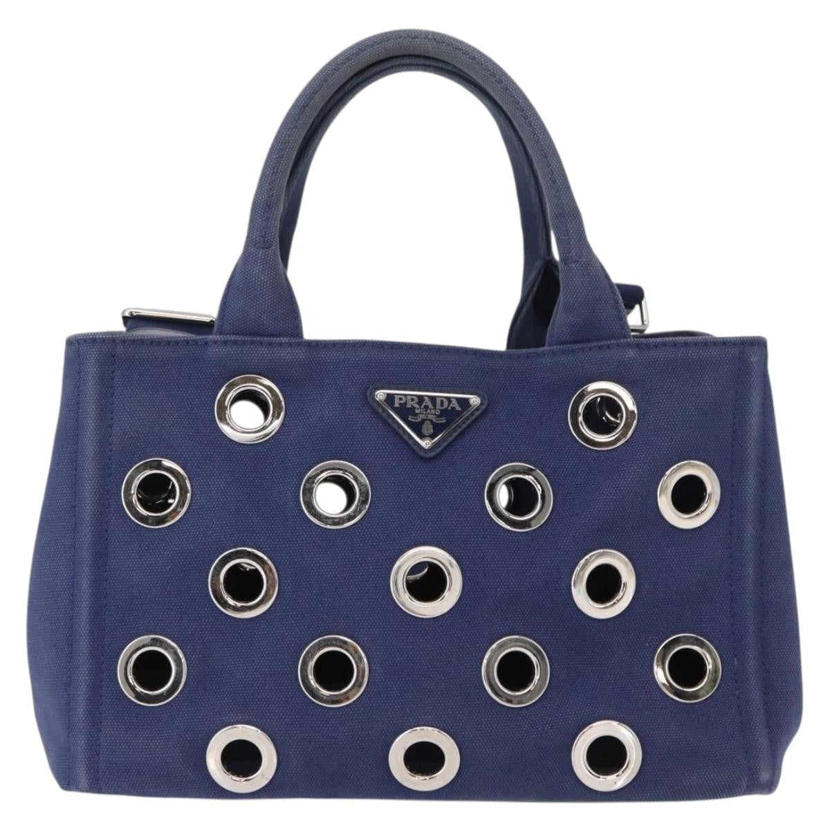 Prada Canapa Convertible Tote Grommet Embellished Canvas Blue Canvas Tote Bag Bag