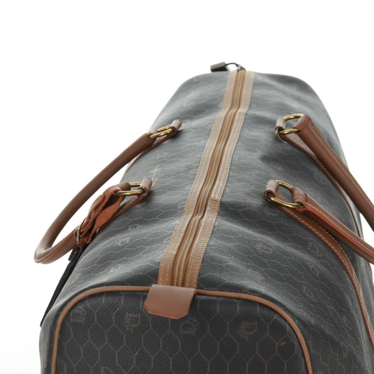 Christian Dior Vintage Honeycomb Boston Bag Canvas And Leather Black Canvas Travel Bag Bag (Pre-Owned)