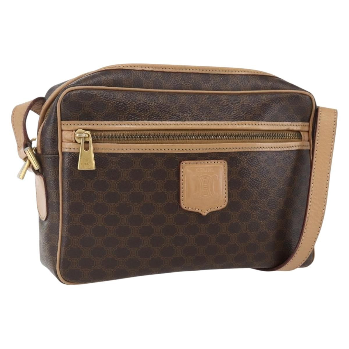 Celine Vintage Macadam Shoulder Bag Canvas And Leather Brown Canvas Shoulder Bag Bag