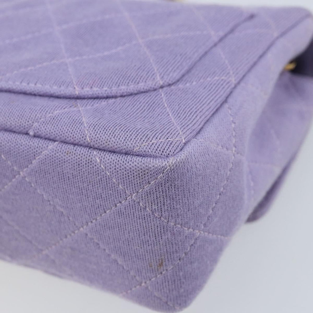 Chanel Square Classic Single Flap Bag Fabric Purple Cotton Crossbody Bag Bag
