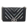 Chanel Boy Flap Bag Chevron Lambskin With Holographic Pvc Black Leather Shoulder Bag Bag