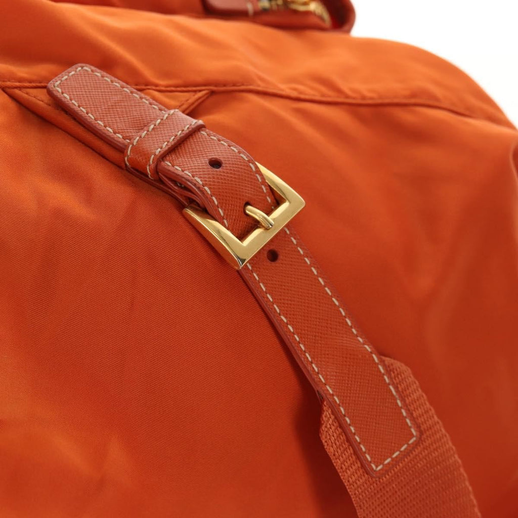 Prada Vela Double Front Pocket Backpack Tessuto With Saffiano Leather Orange Nylon Backpack Bag
