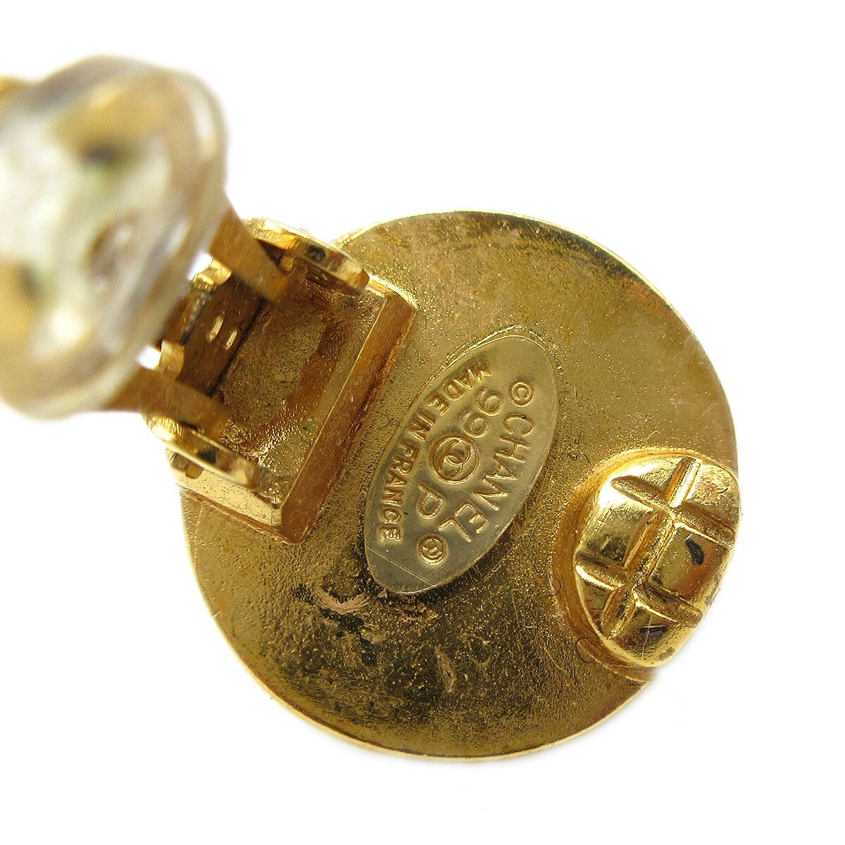 Chanel Vintage Cc Round Button Clip-On Earrings Metal Gold Gold_Plated Earrings Jewelry