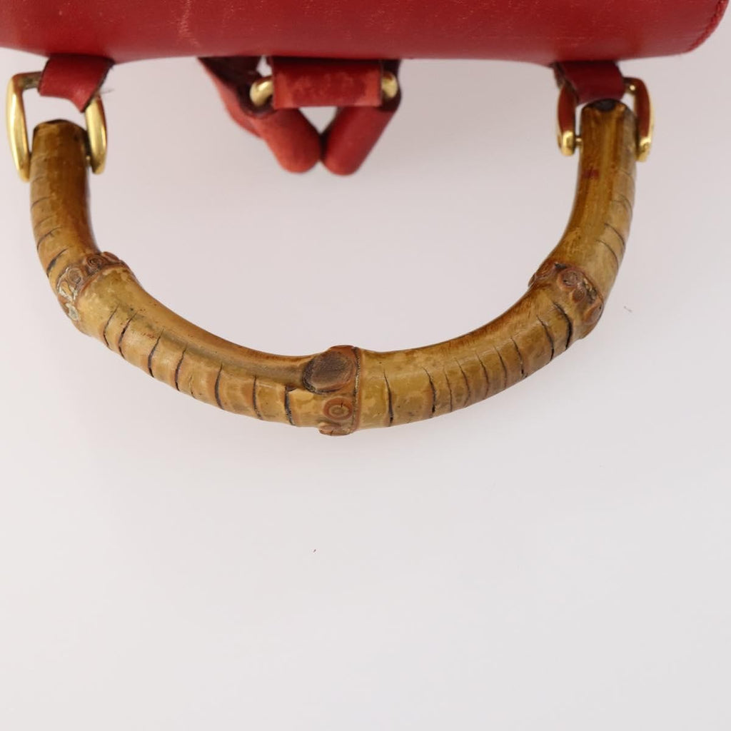 Gucci Vintage Bamboo Backpack Leather Red Leather Backpack Bag (Pre-Owned)