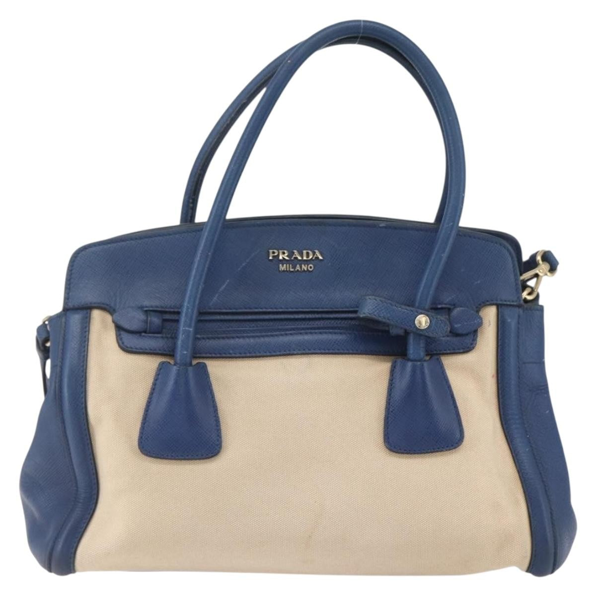 Prada Cuir Frame Convertible Tote Canvas And Saffiano Leather Beige Canvas Tote Bag Bag