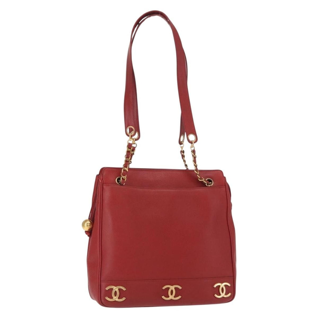 Chanel Vintage Metal Cc Shoulder Bag Caviar Red Leather Shoulder Bag Bag