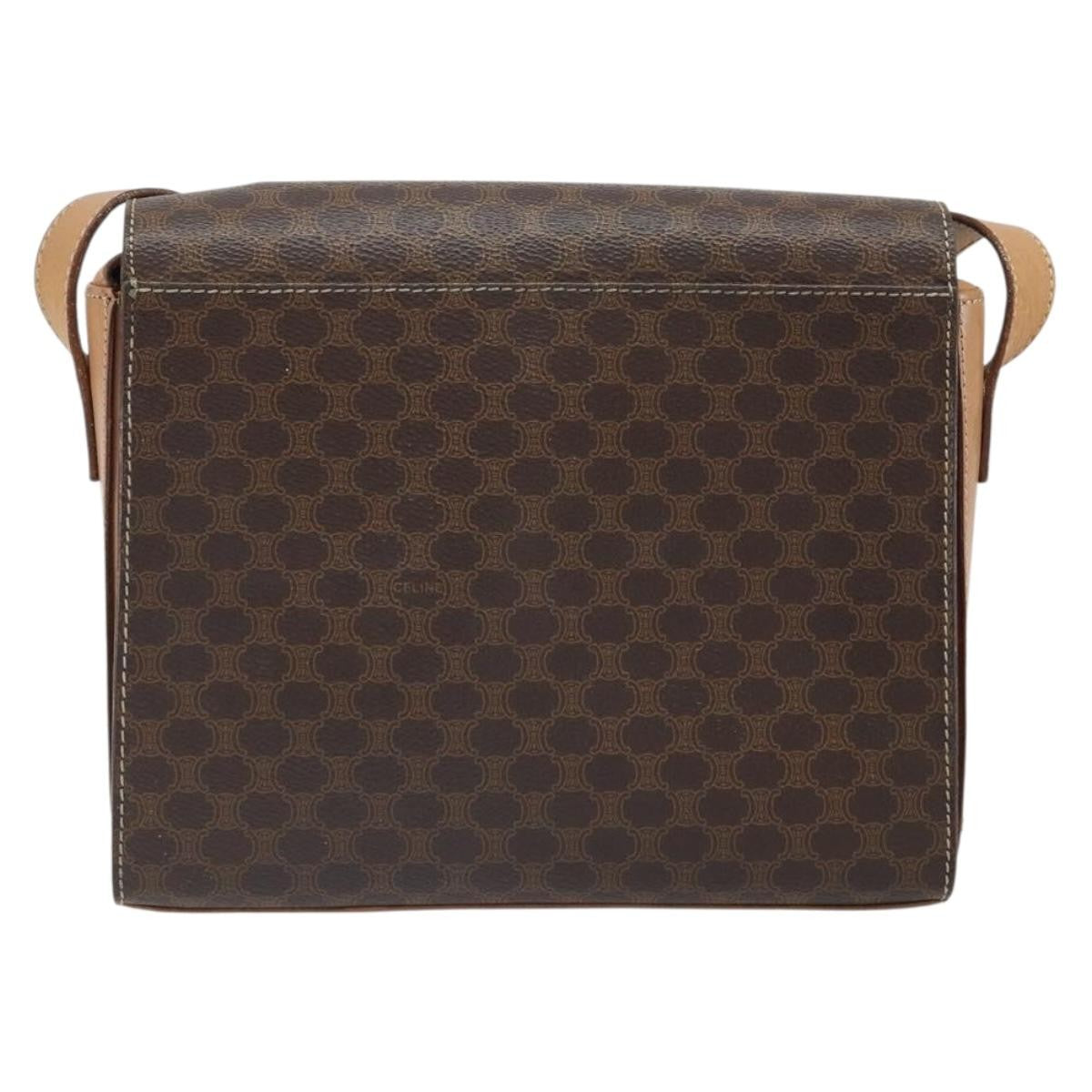 Celine Vintage Macadam Circle Logo Shoulder Bag Canvas And Leather Brown Canvas Shoulder Bag Bag