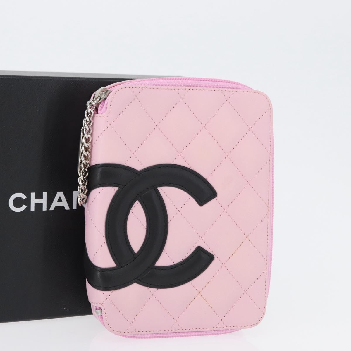 Chanel Cambon Zip Around Cosmetic Case Quilted Leather Pink Leather Wallets Accessory