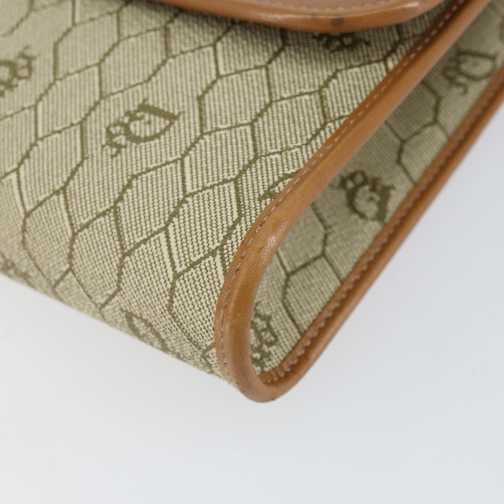 Christian Dior Vintage Honeycomb Chain Canvas Beige Canvas Shoulder Bag Bag (Pre-Owned)