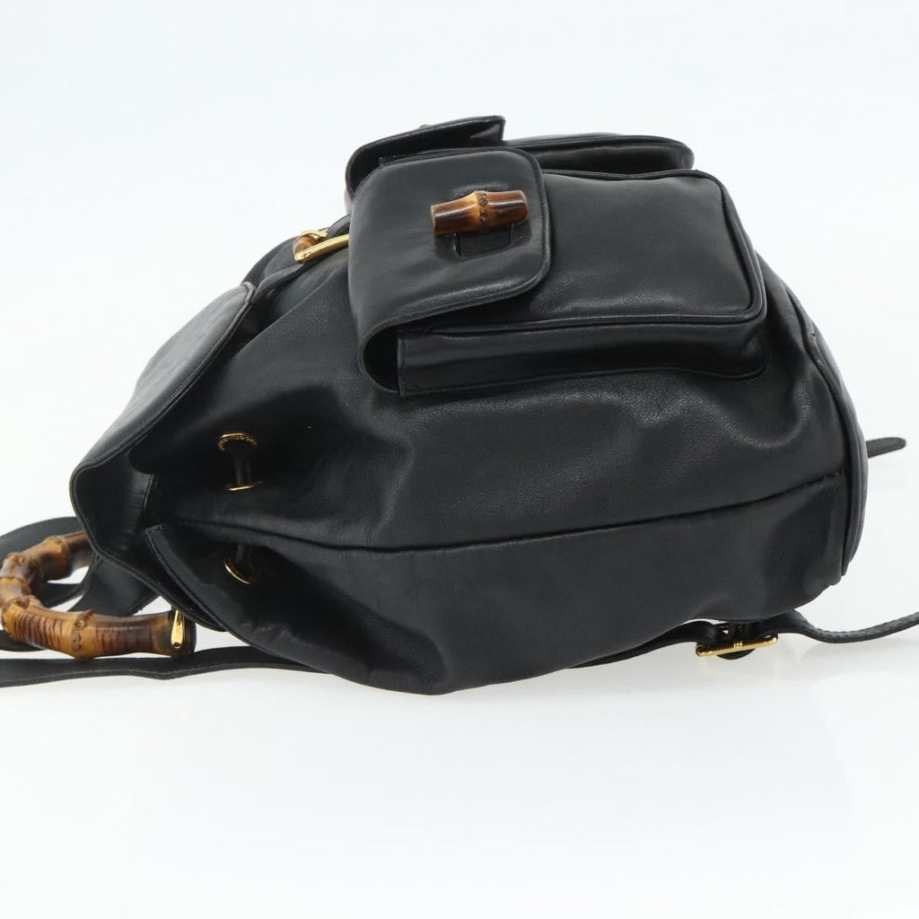 Gucci Vintage Bamboo Backpack Leather Black Leather Backpack Bag (Pre-Owned)