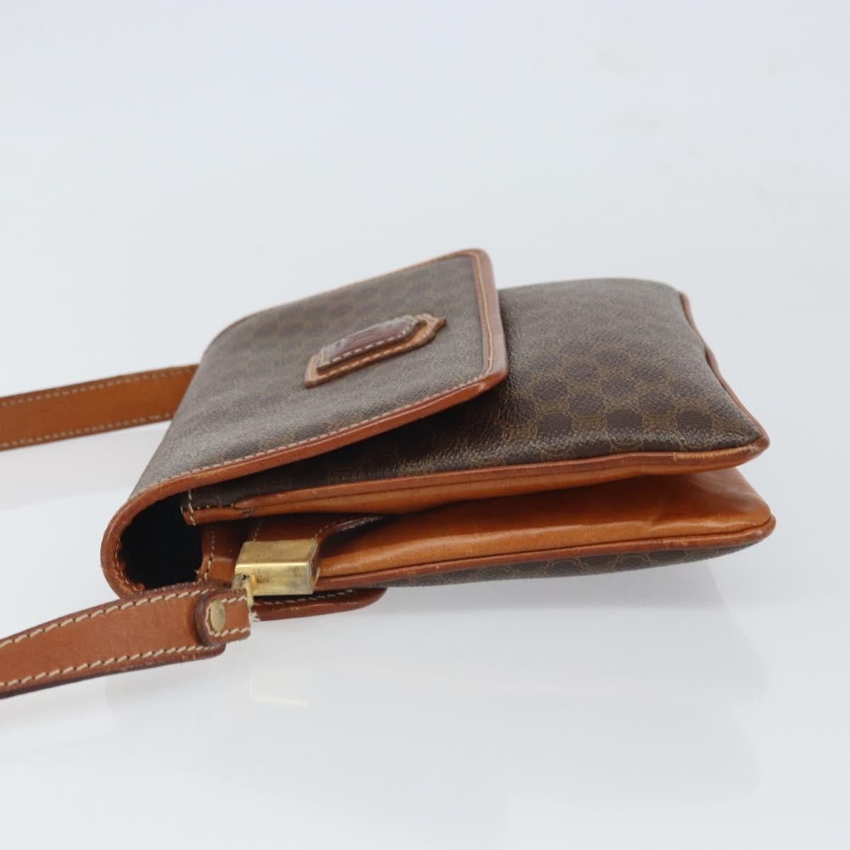 Celine Vintage Macadam Shoulder Bag Canvas And Leather Brown Canvas Shoulder Bag Bag