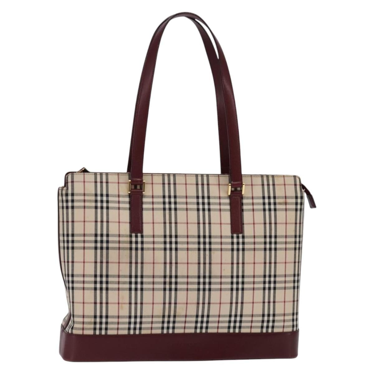 Burberry Nova Check Tote Canvas Check Pattern Beige Canvas Bag