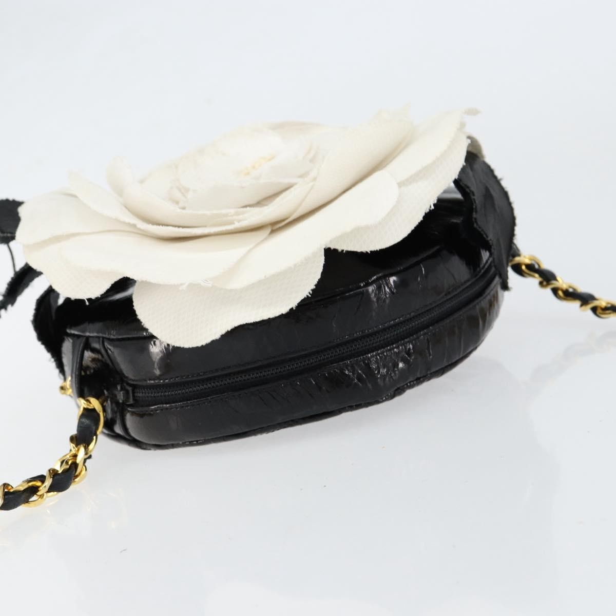 Chanel Vintage Camellia Round Evening Bag Lambskin And Satin Black Patent_Leather Clutche & Pouche Bag