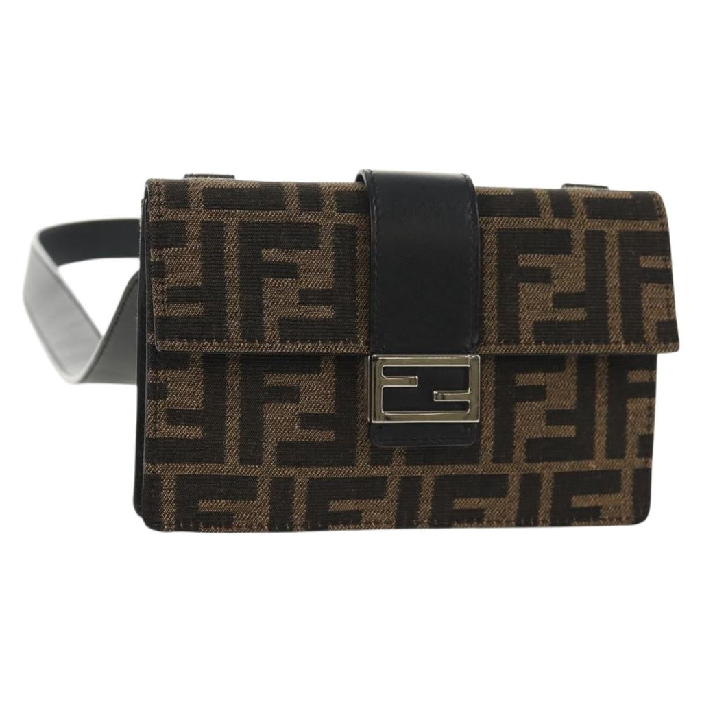 Fendi Baguette Convertible Belt Bag Zucca Canvas Black Canvas Bag