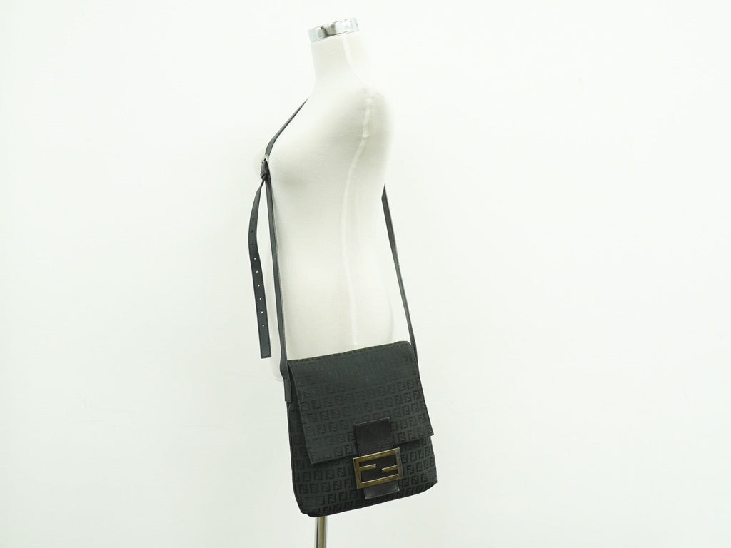Fendi Vintage Flap Crossbody Bag Zucchino Canvas Black Canvas Shoulder Bag Bag