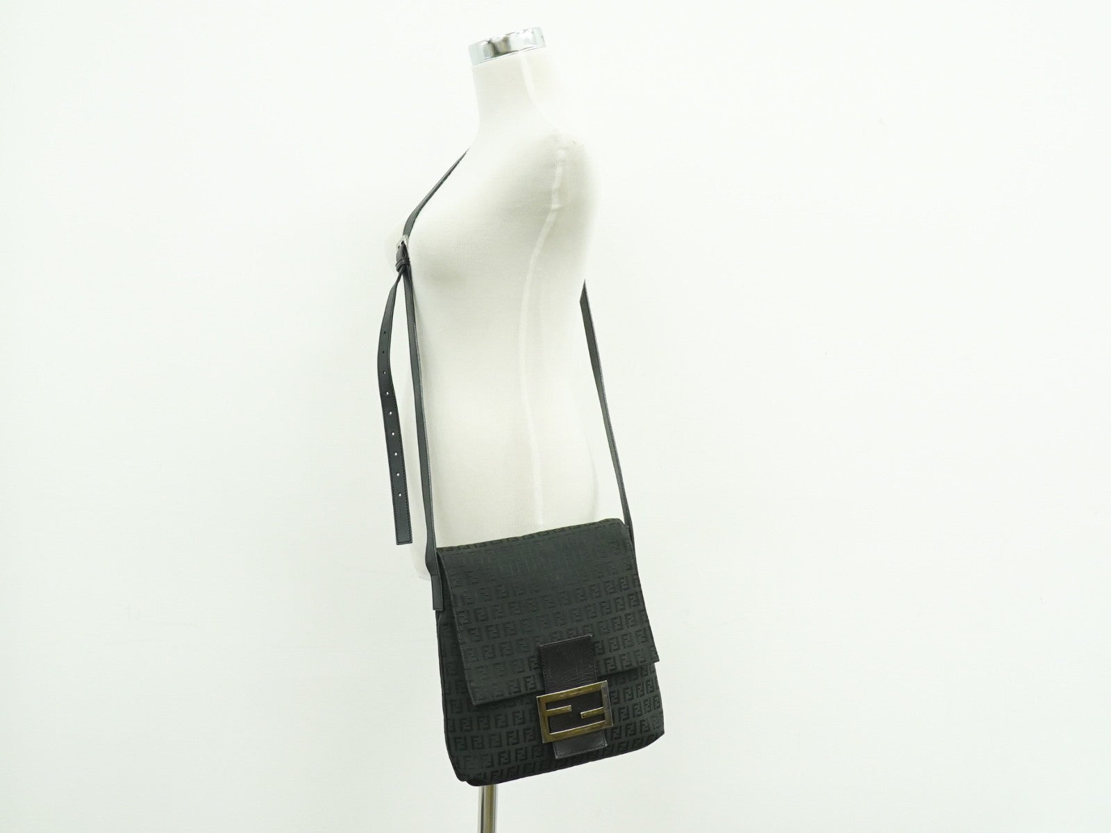 Fendi Vintage Flap Crossbody Bag Zucchino Canvas Black Canvas Shoulder Bag Bag