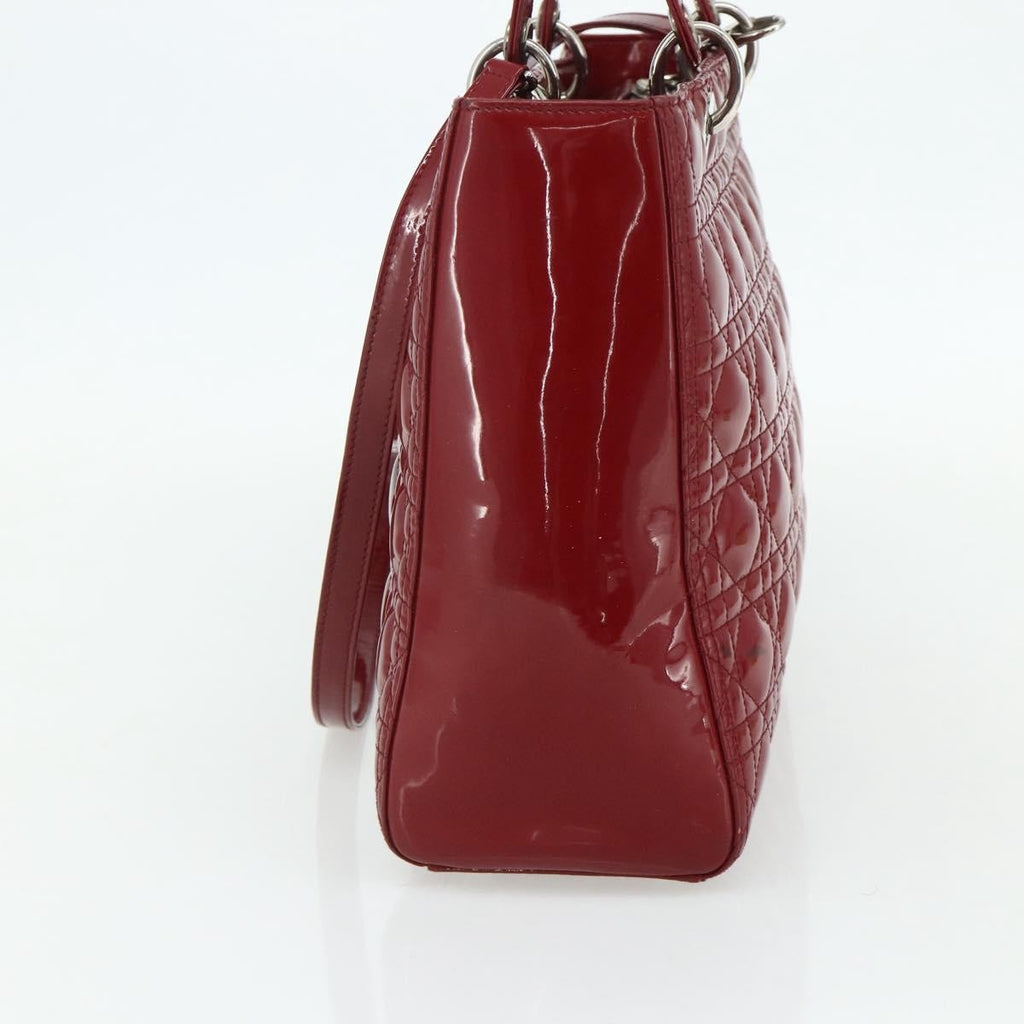 Christian Dior Lady Dior Bag Cannage Quilt Patent Red Patent_Leather Handbag (Pre-Owned)