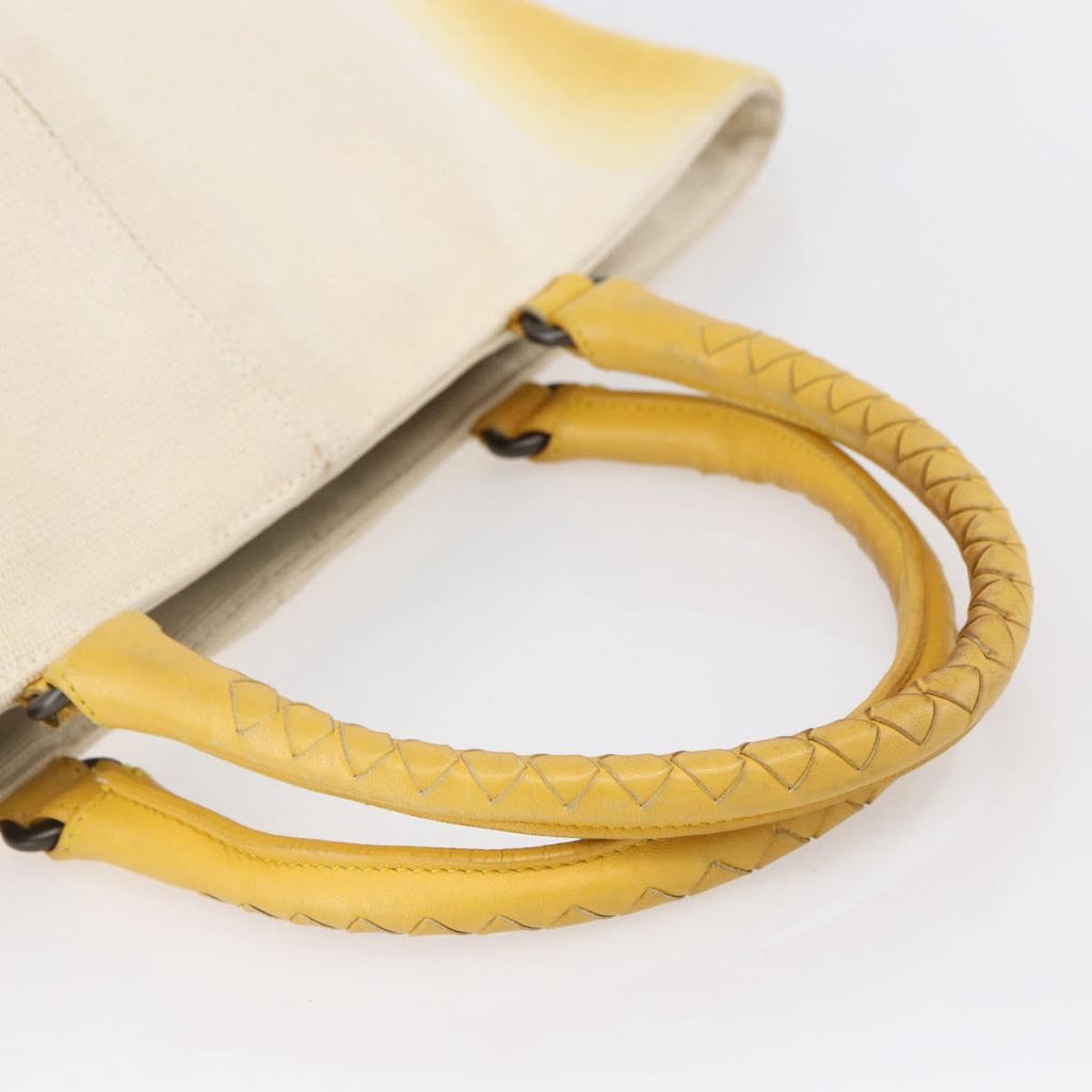 Bottega Veneta Braided Handle Open Tote Bag Canvas With Leather Yellow Canvas Bag
