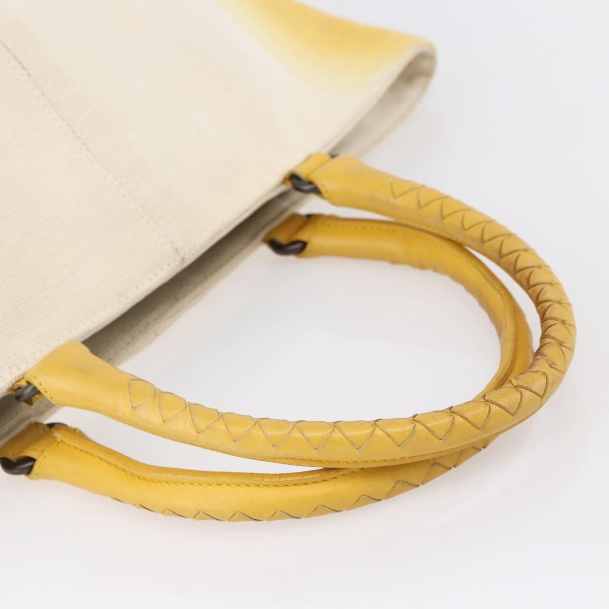 Bottega Veneta Braided Handle Open Tote Bag Canvas With Leather Yellow Canvas Bag