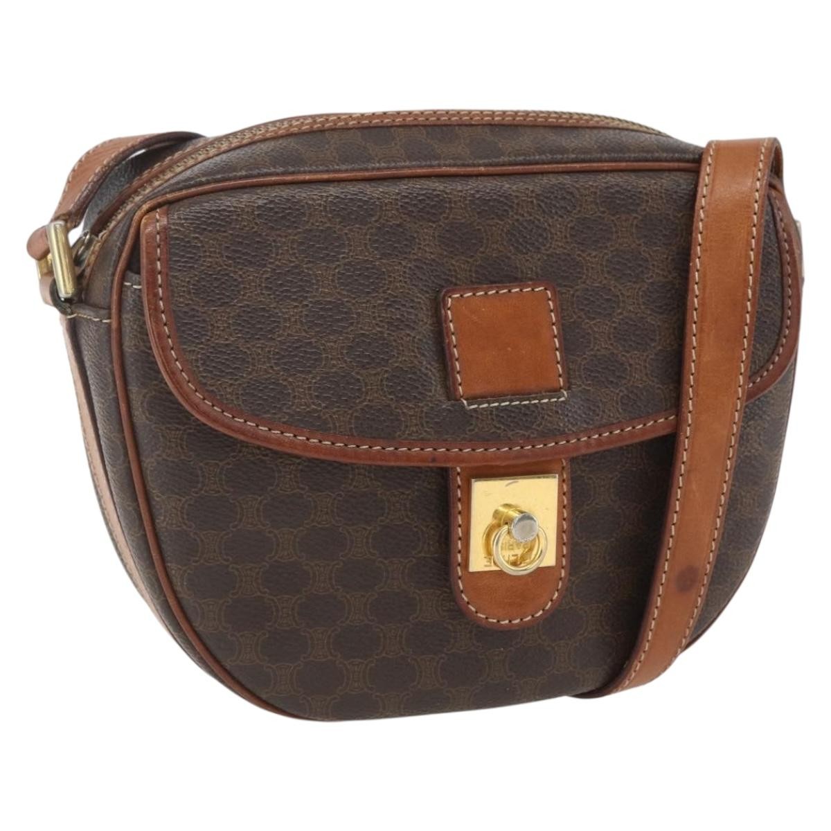 Celine Vintage Macadam Shoulder Bag Canvas And Leather Brown Canvas Shoulder Bag Bag