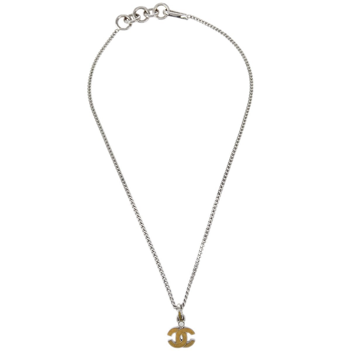 Chanel Vintage Cc Pendent Necklace Plated Metal Silver Silver_Plated Necklace Jewelry