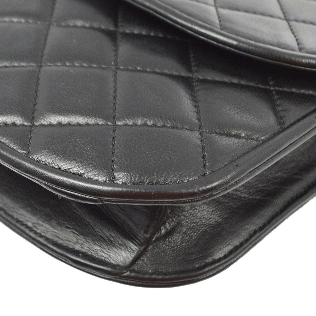 Chanel Vintage Round Flap Bag Quilted Lambskin Black Leather Shoulder Bag Bag
