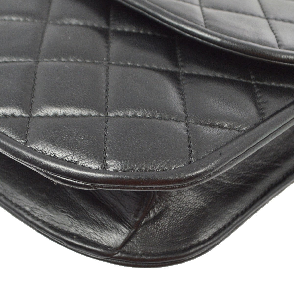 Chanel Vintage Round Flap Bag Quilted Lambskin Black Leather Shoulder Bag Bag