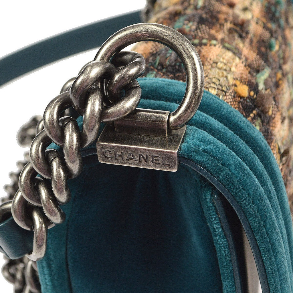 Chanel Boy Flap Bag Quilted Tweed With Velvet Blue Velvet Shoulder Bag Bag