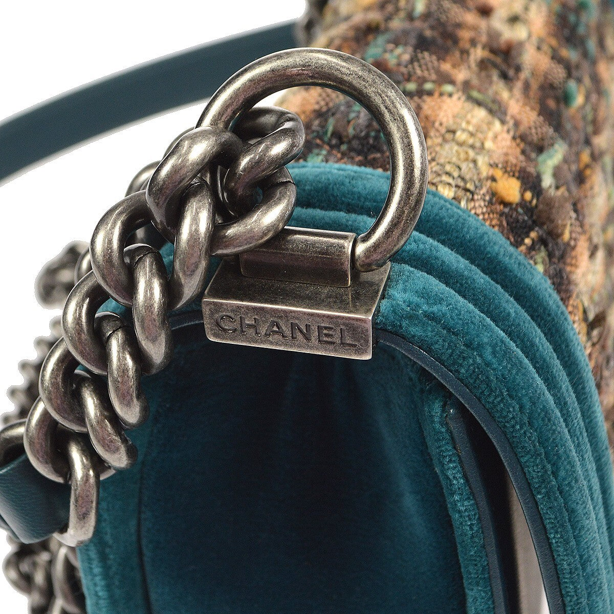 Chanel Boy Flap Bag Quilted Tweed With Velvet Blue Velvet Shoulder Bag Bag