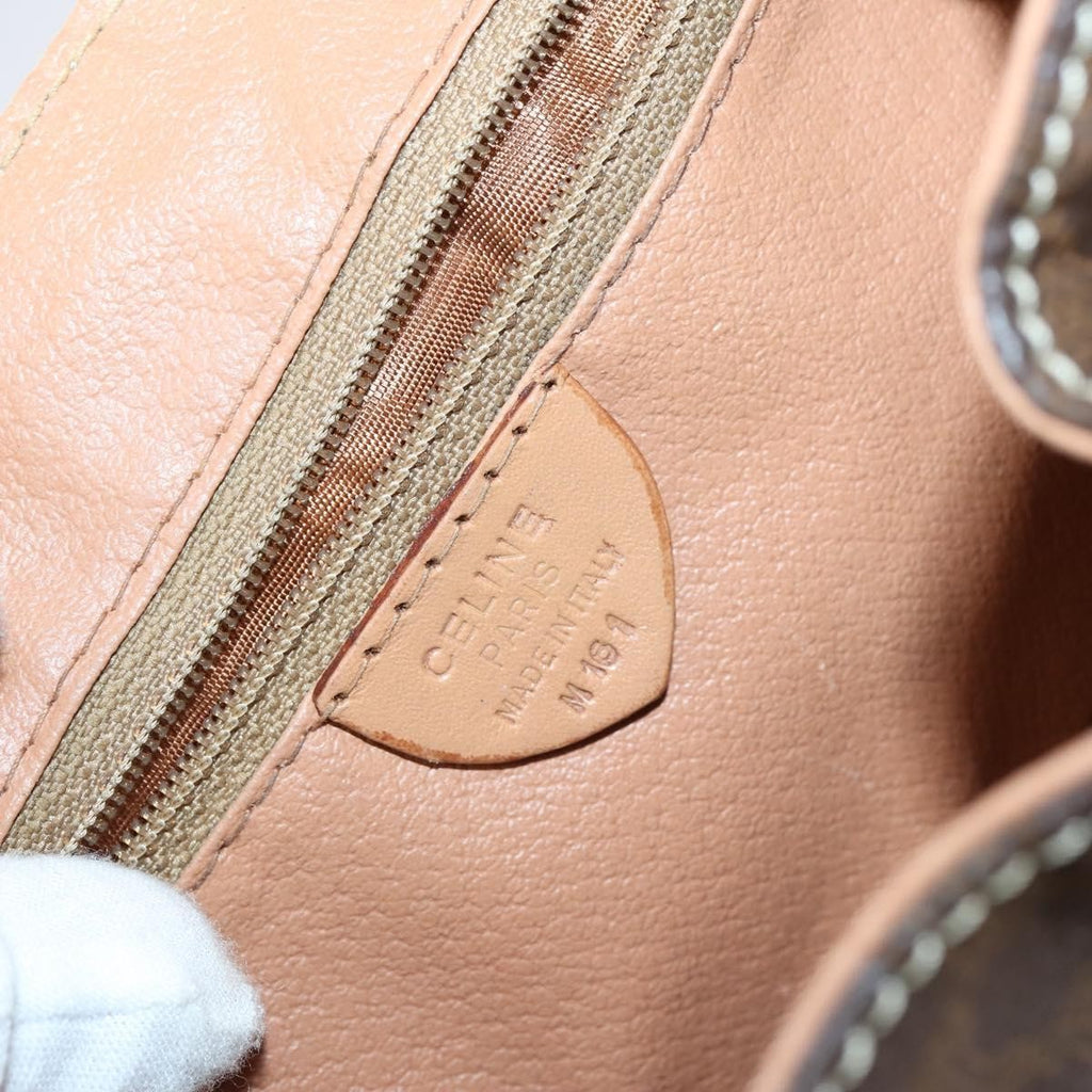 Celine Vintage Drawstring Flap Backpack Macadam Coated Canvas Brown Canvas Backpack Bag
