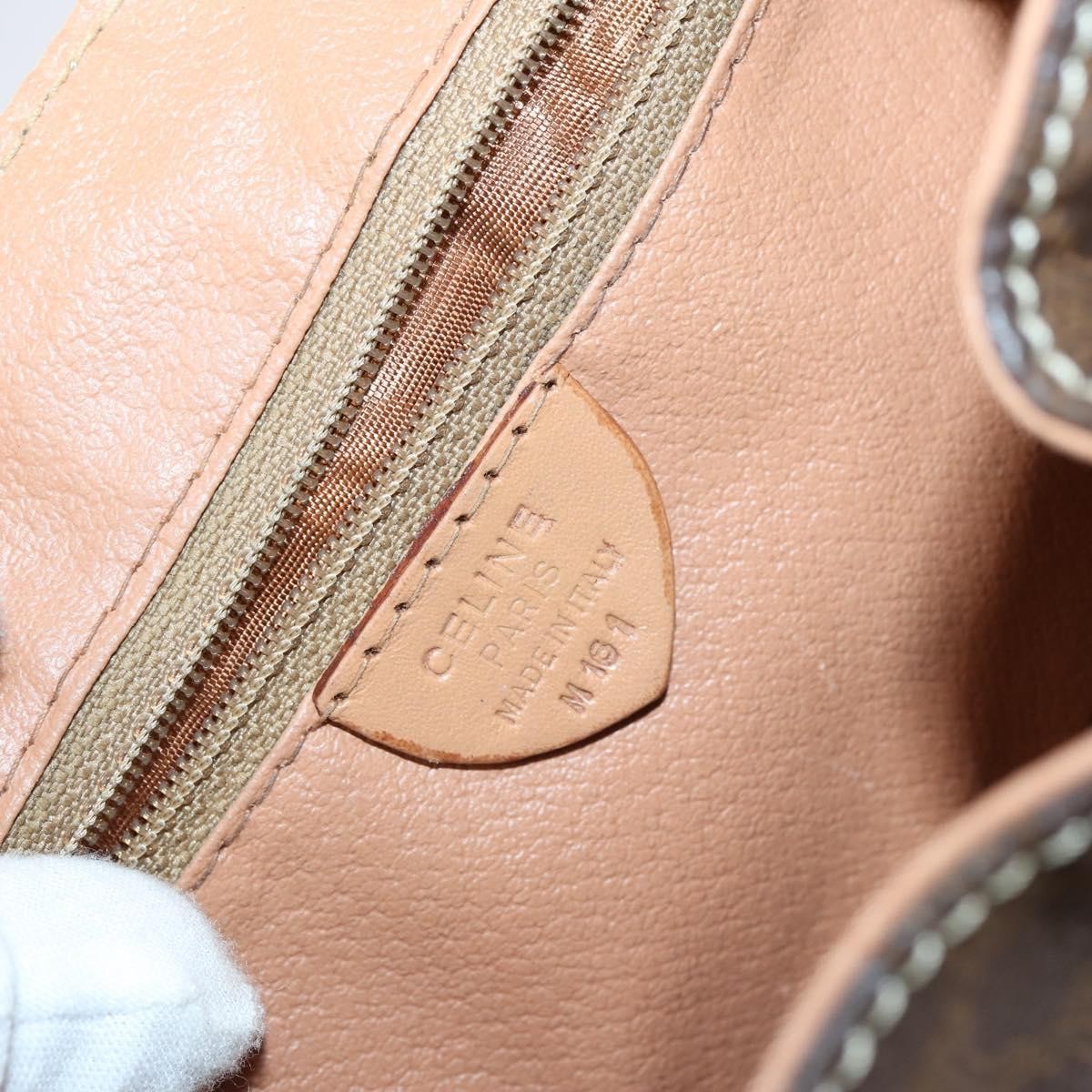 Celine Vintage Drawstring Flap Backpack Macadam Coated Canvas Brown Canvas Backpack Bag