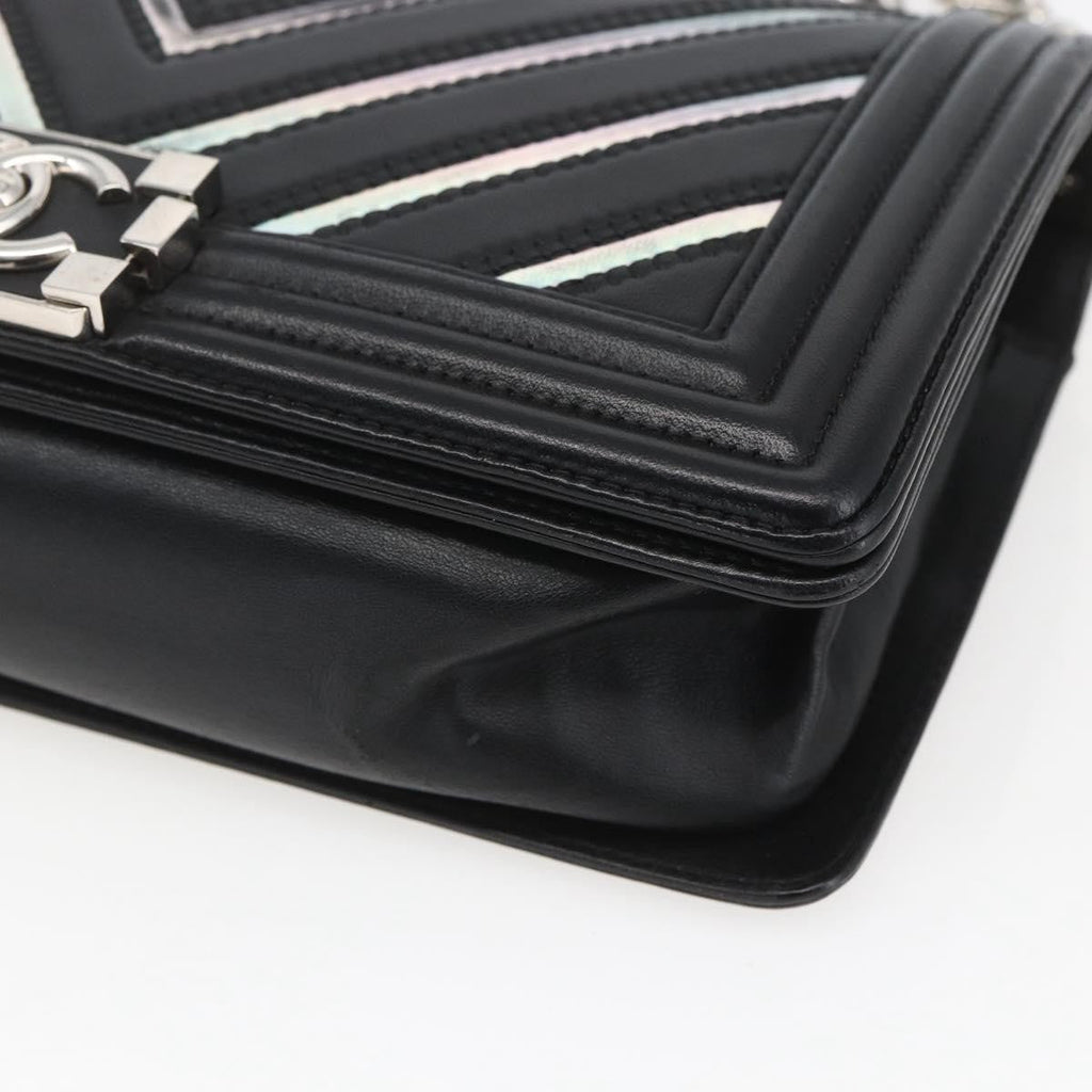 Chanel Boy Flap Bag Chevron Lambskin With Holographic Pvc Black Leather Shoulder Bag Bag