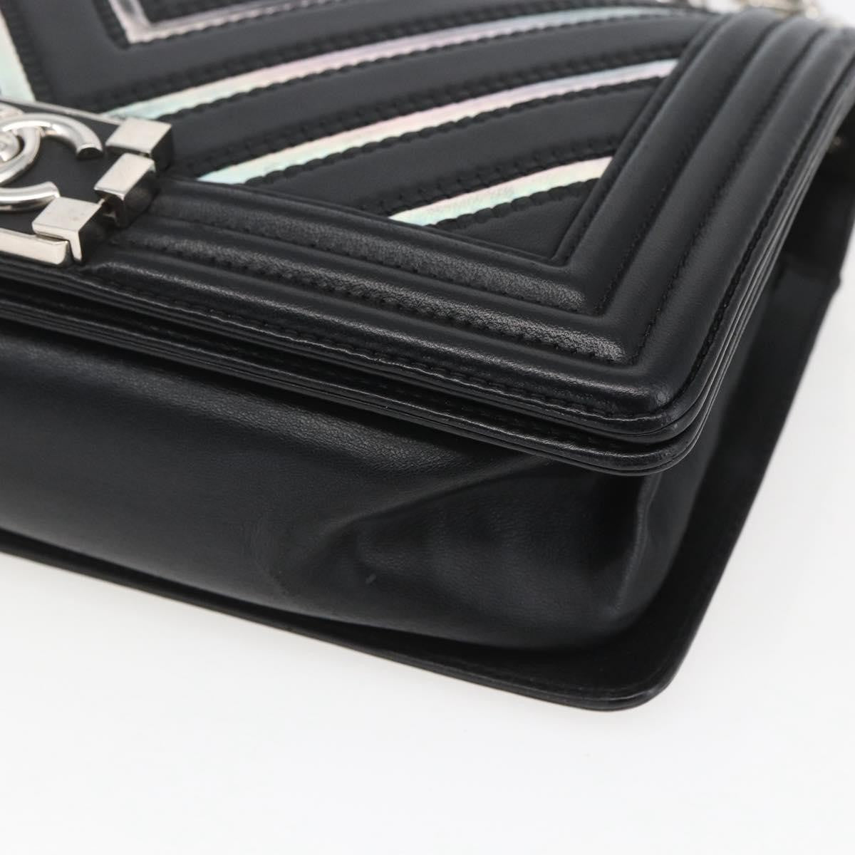 Chanel Boy Flap Bag Chevron Lambskin With Holographic Pvc Black Leather Shoulder Bag Bag
