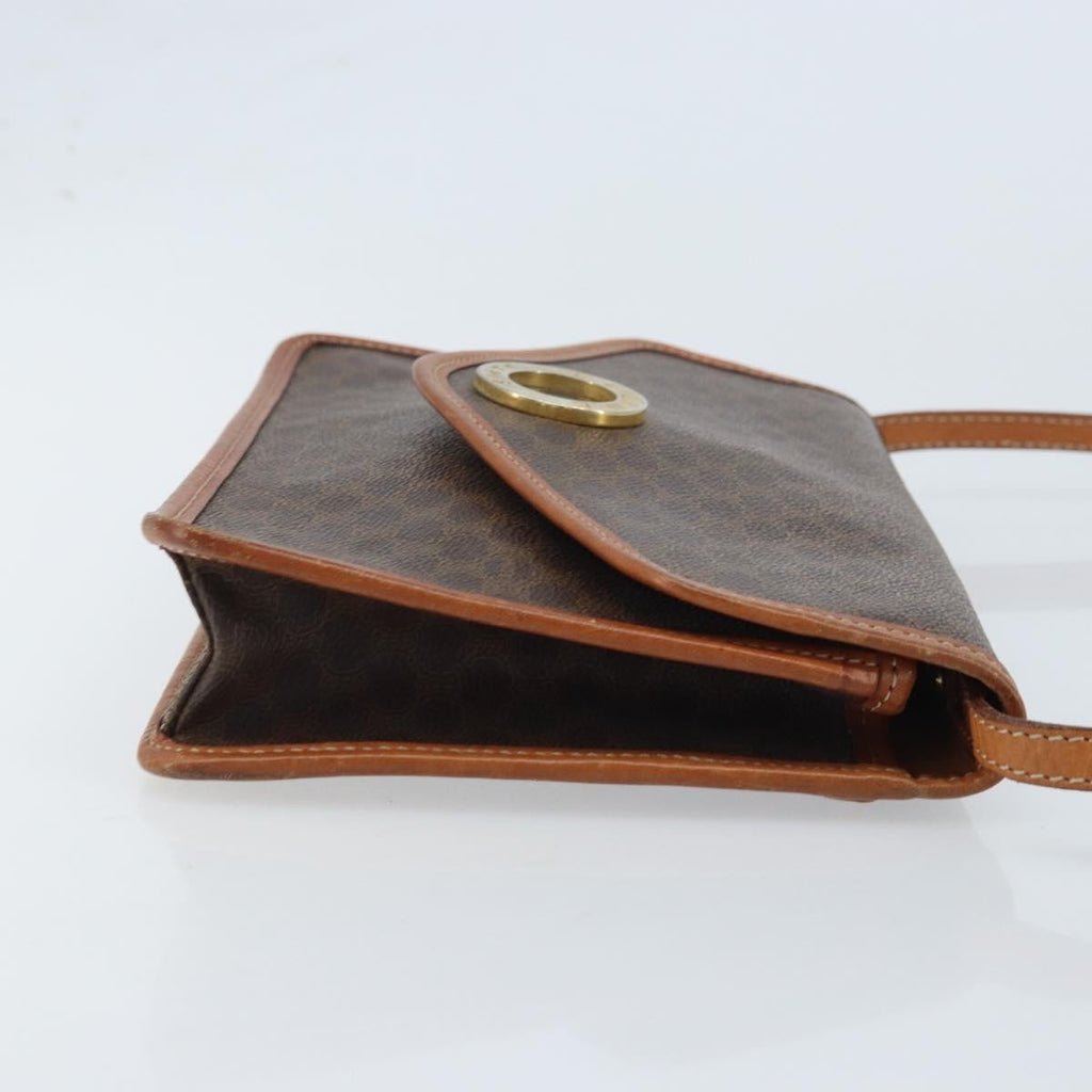Celine Vintage Macadam Circle Logo Shoulder Bag Canvas And Leather Brown Canvas Shoulder Bag Bag