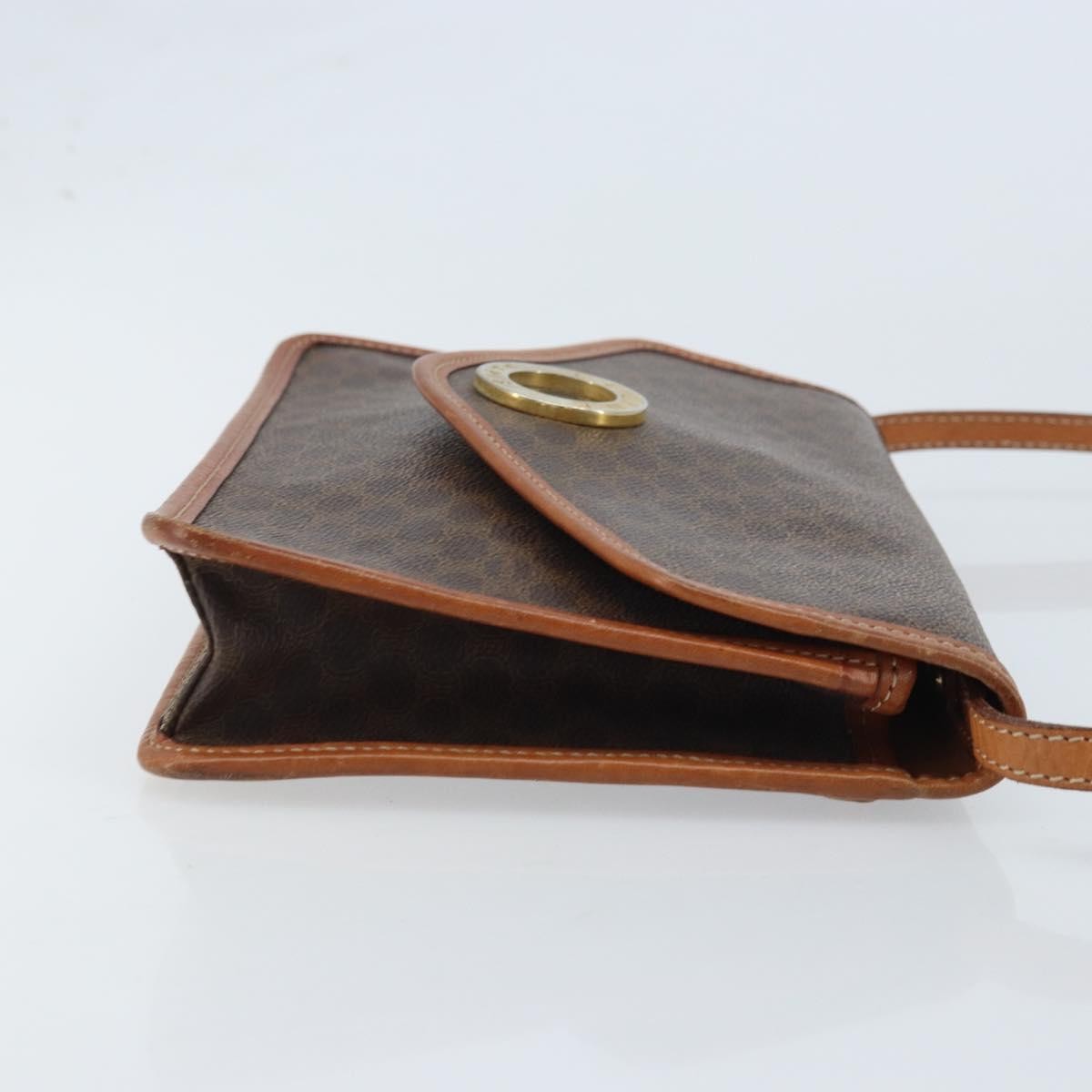 Celine Vintage Macadam Circle Logo Shoulder Bag Canvas And Leather Brown Canvas Shoulder Bag Bag