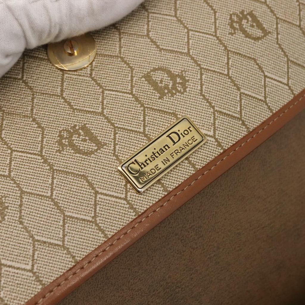 Christian Dior Vintage Honeycomb Flap Crossbody Bag Canvas And Leather Beige Canvas Shoulder Bag Bag (Pre-Owned)