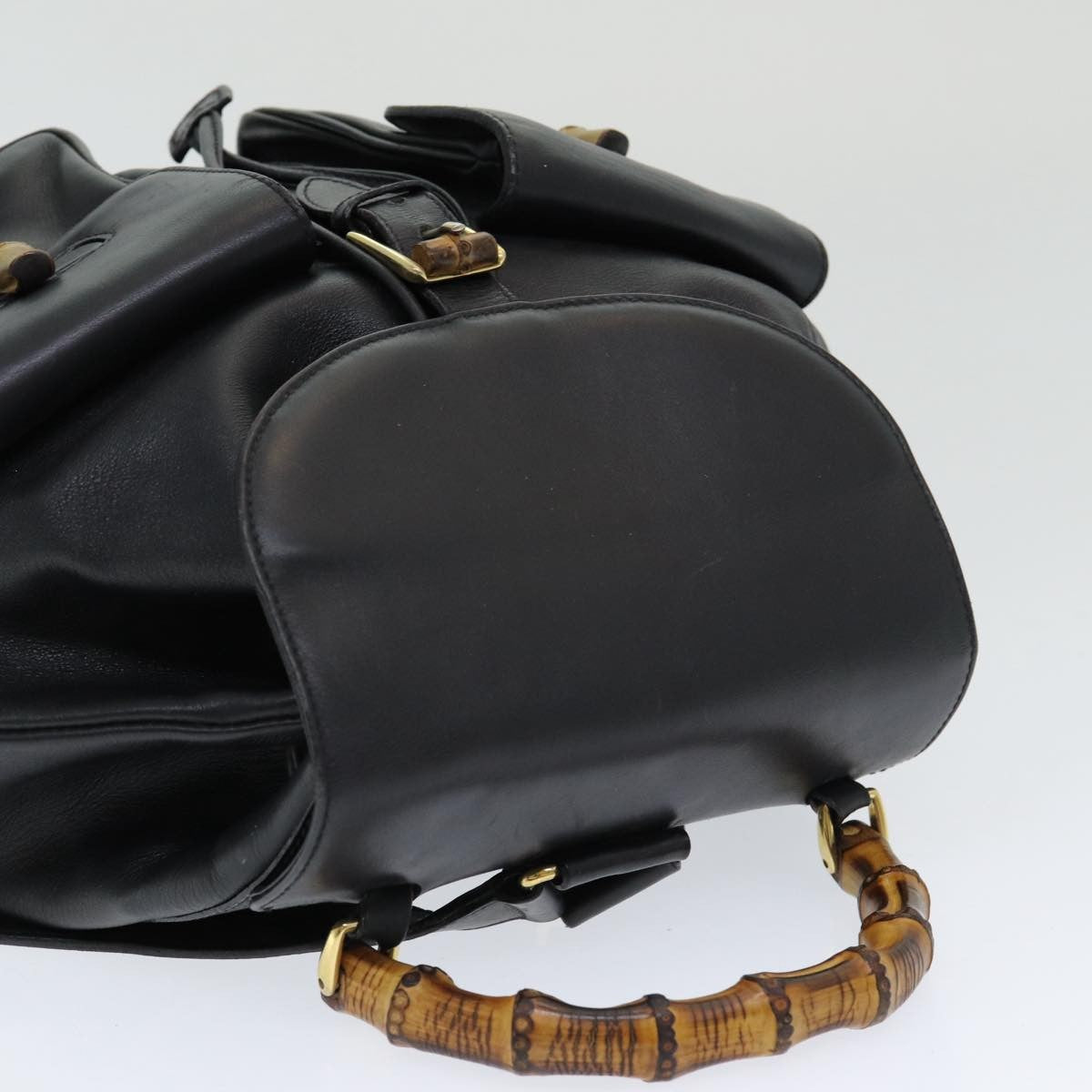 Gucci Vintage Bamboo Backpack Leather Black Leather Backpack Bag (Pre-Owned)