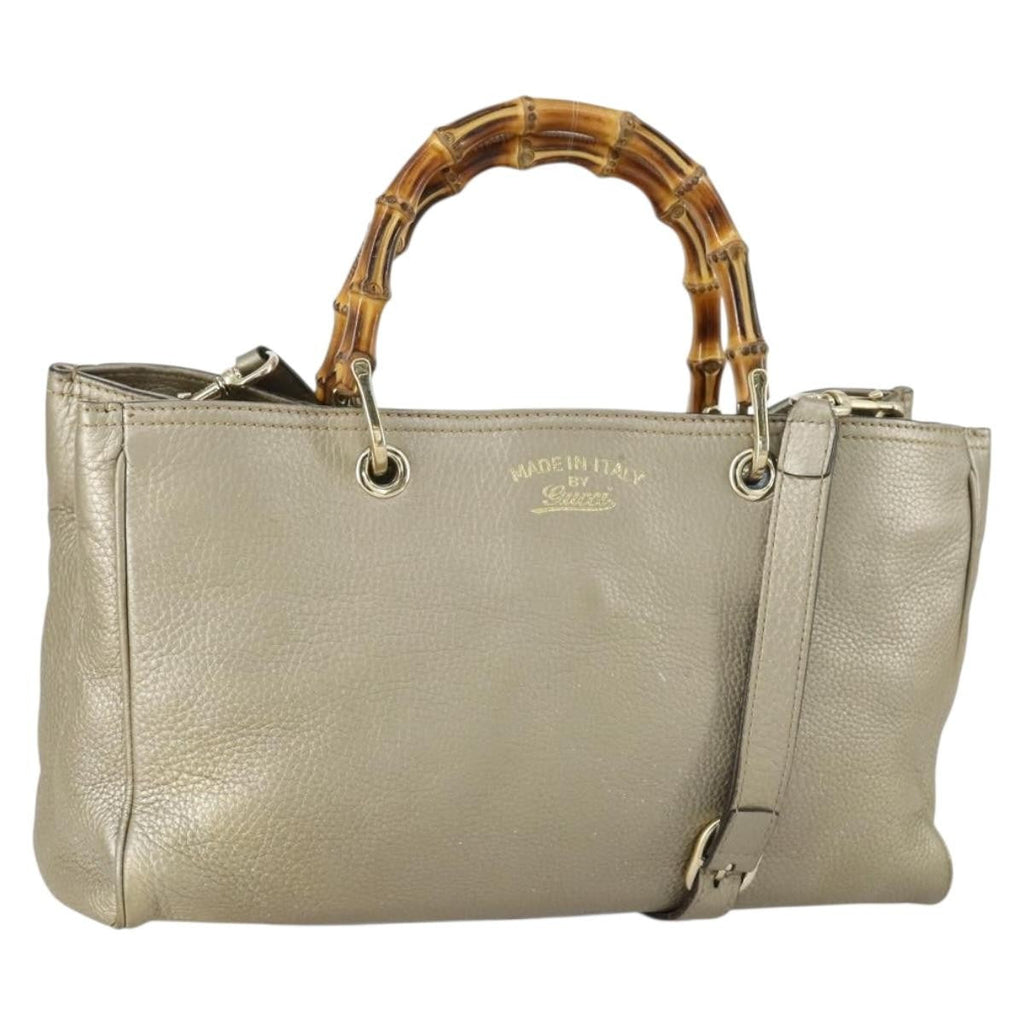 Gucci Bamboo Shopper Tote Leather Beige Leather Tote Bag Bag (Pre-Owned)