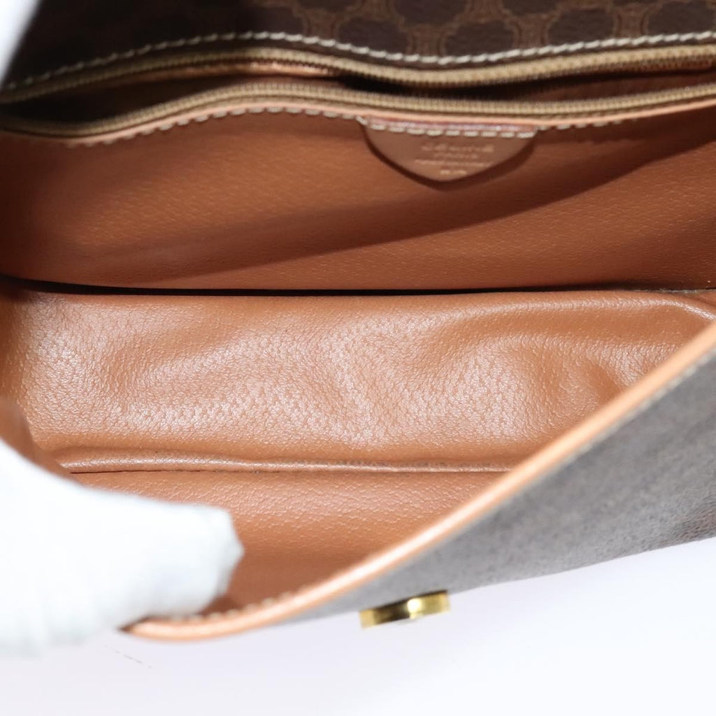 Celine Vintage Macadam Circle Logo Shoulder Bag Canvas And Leather Brown Pvc,Canvas Shoulder Bag Bag