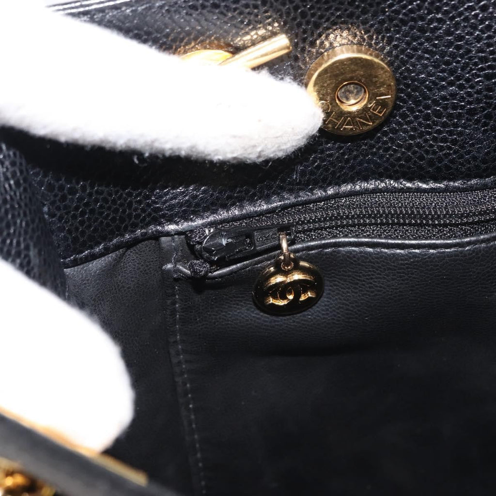 Chanel Vintage Cc Chain Tote Caviar Black Leather Tote Bag Bag