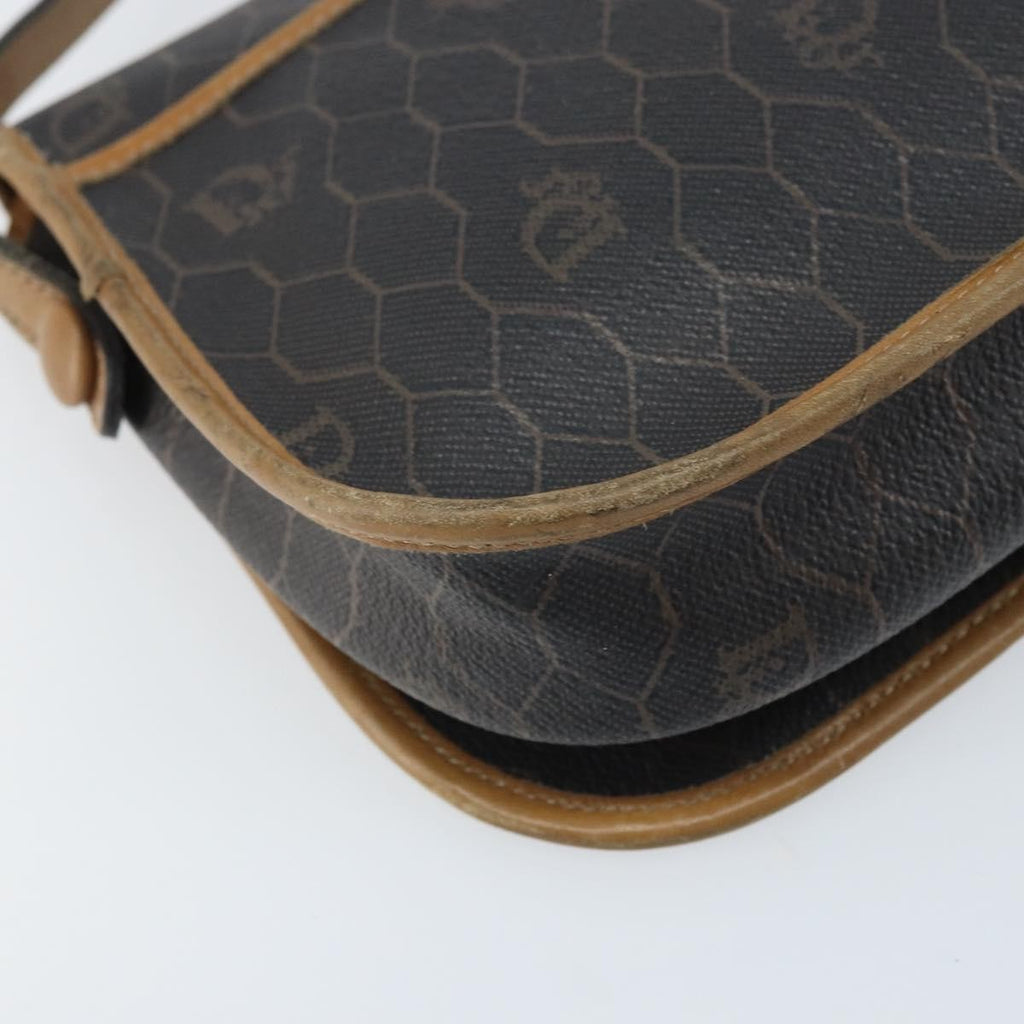 Christian Dior Vintage Honeycomb Flap Crossbody Bag Canvas And Leather Black Canvas Shoulder Bag Bag (Pre-Owned)