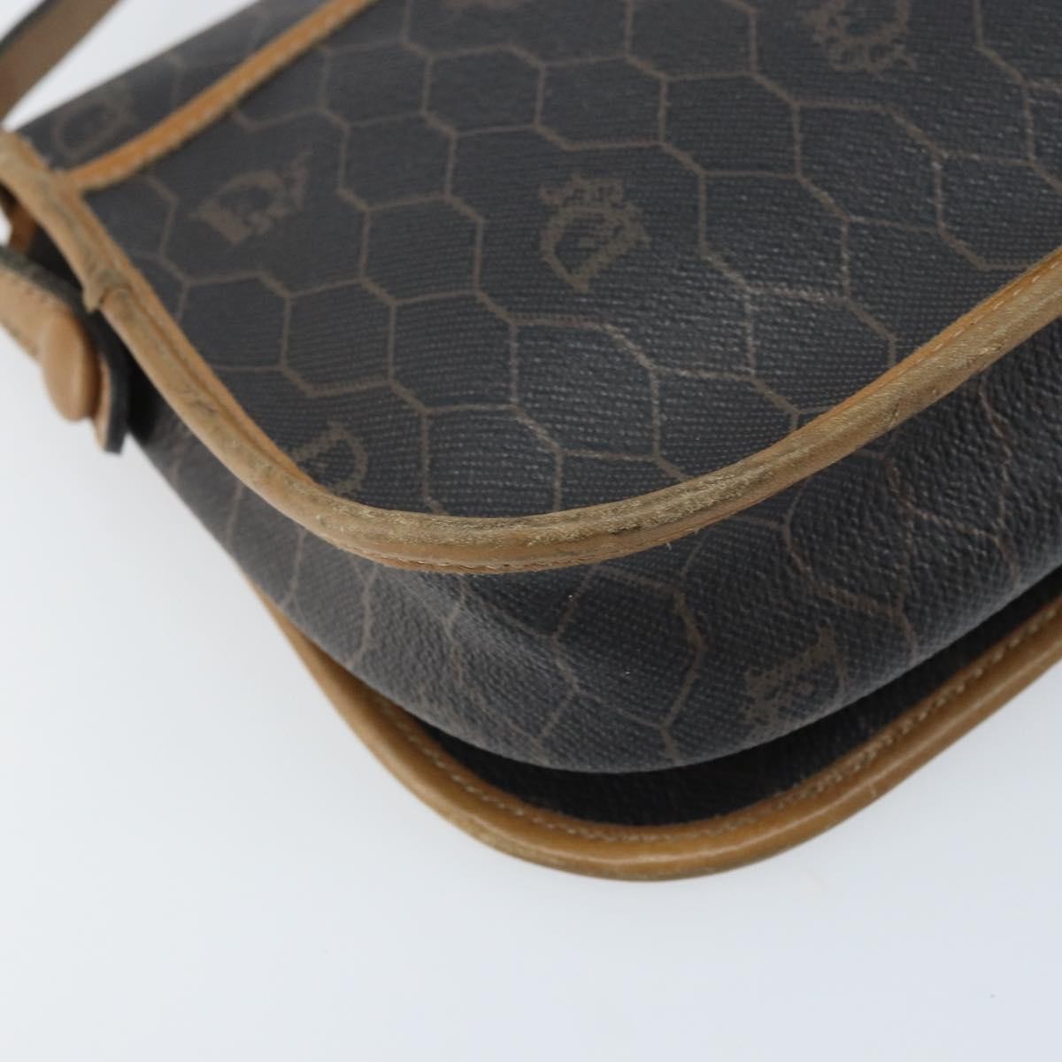 Christian Dior Vintage Honeycomb Flap Crossbody Bag Canvas And Leather Black Canvas Shoulder Bag Bag (Pre-Owned)