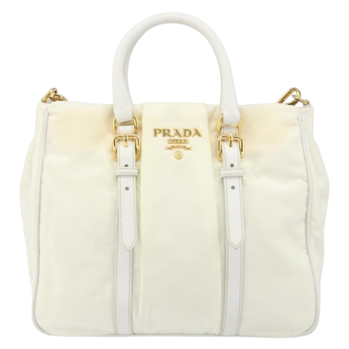 Prada Vintage Tote Tessuto With Leather White Nylon Tote Bag Bag