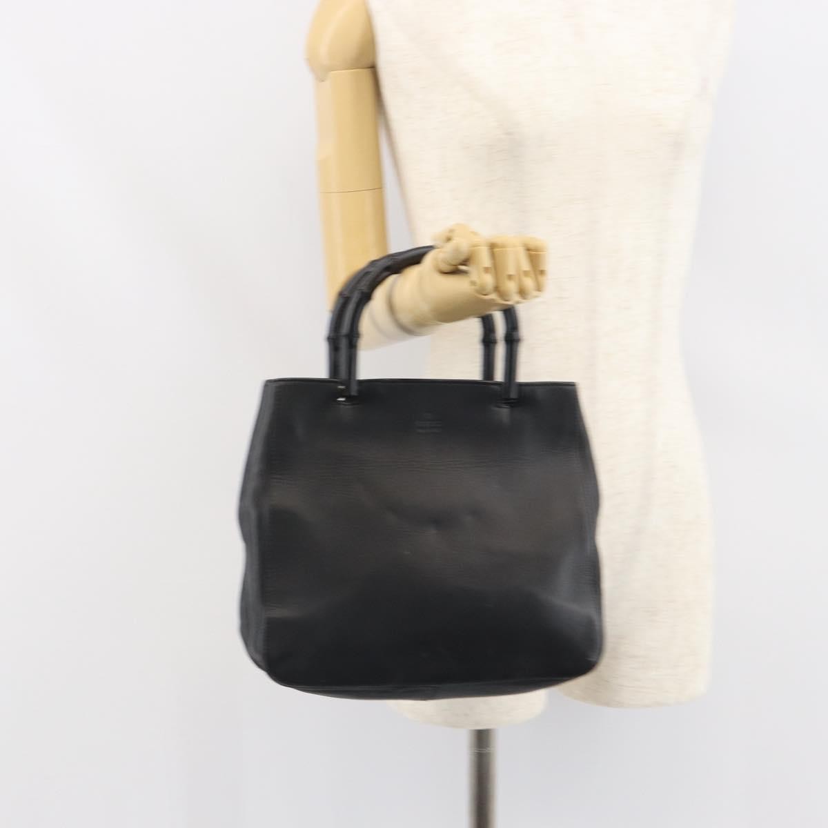 Gucci Vintage Bamboo Handle Bag Leather Black Leather Handbag (Pre-Owned)
